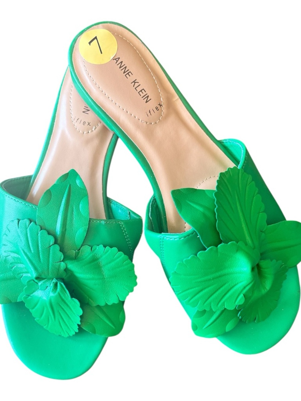 Anne Klein  Vibrant Bright Green Leaves Slip-On Mules Size 7 NWOT
